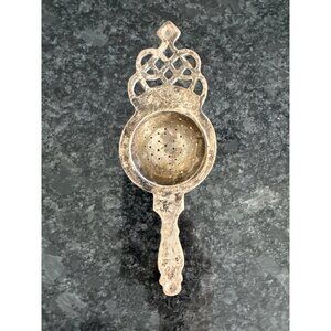Vintage Ornate Metal Tea Strainer With Handle & Filigree Detailing Brass